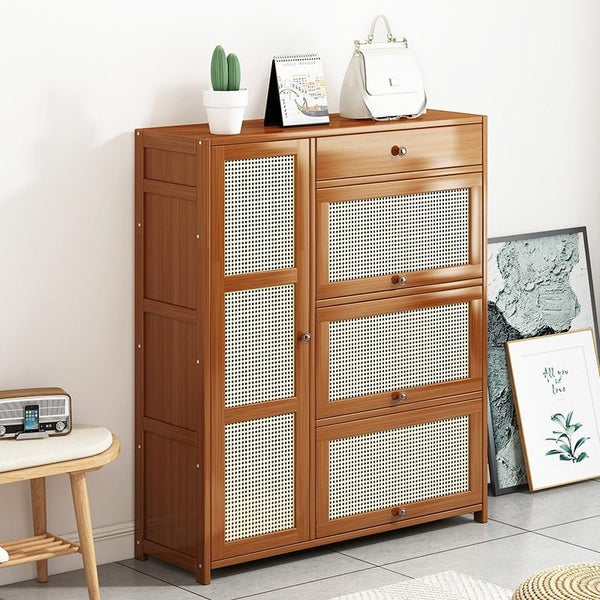 Rattan solid wood Shoe cabinet breathable large capacity deodorant rattan weaving porch cabinet