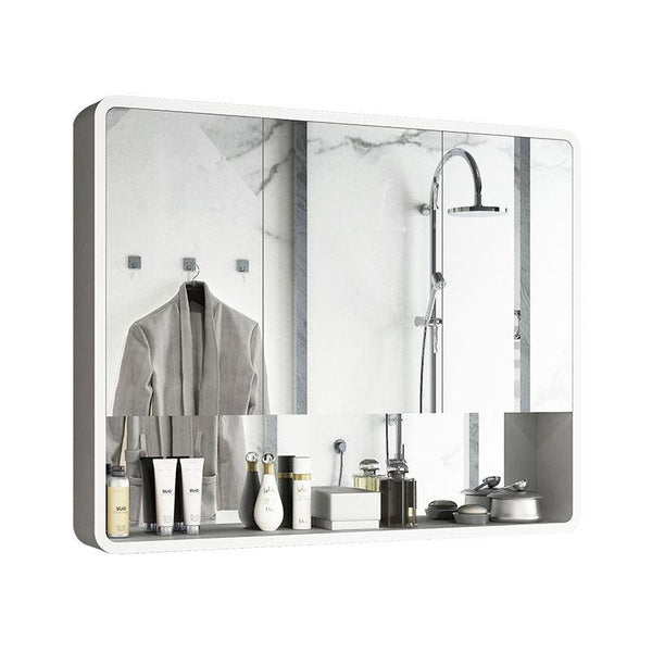 Nordic Black and White Solid Wood Bathroom Mirror Cabinet Waterproof Toilet Mirror Box Wall Storage