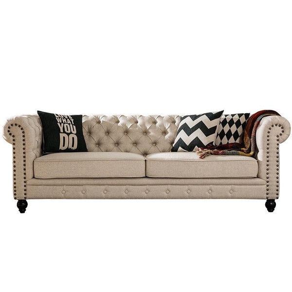 American Country Style Model Room Furniture Cotton Hemp Pull Buckle Three-person Fabric Sofa