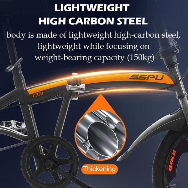 SSPU X4 Foldable bicycle Folding Bike 20 Inch 7 Speed Dolphin Frame Double Disc Brake Adult Outdoor