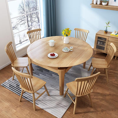 (MUWU) Solid Wood Folding Table And Chair Combination Nordic Style Restaurant Family Dining Table