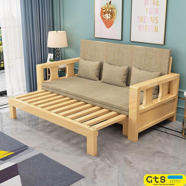 Solid Wood Sofa Bed Multifunctional Sofa Bed Simple Retractable Bed