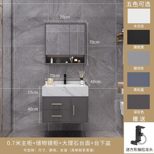 Runzeu Rock Slab Marble Bathroom Cabinet Combination Modern Simple Toilet Washstand Washbasin Light