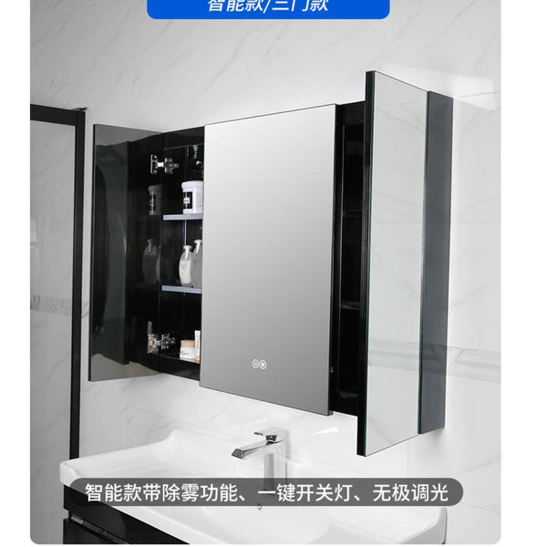Black Stainless Steel Mirror Cabinet Intelligent Fog Proof Bathroom with Lamp Mirror Cabinet Wall