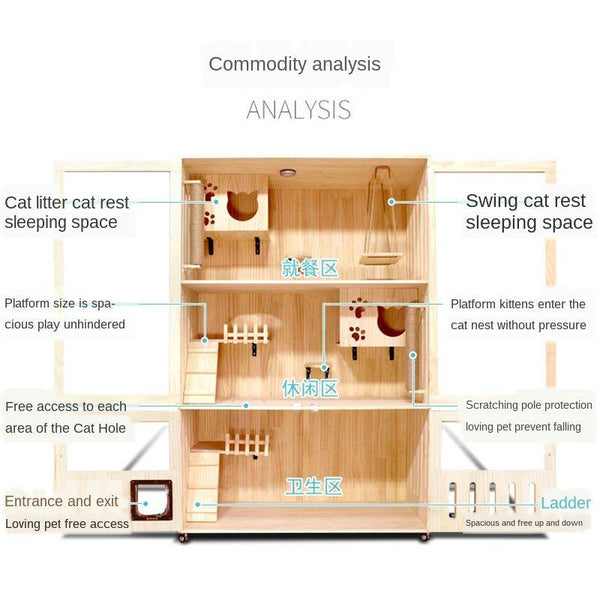 Cat Cage Villa Apartment Solid Wood With Climbing Rack House Dispaly Cabinet Four Seasons Universal