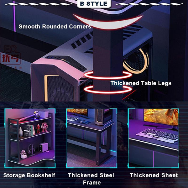【2022 NEW】E-sports Gaming Table Computer Table With RGB Lighting Home Ergonomic Study Table Study
