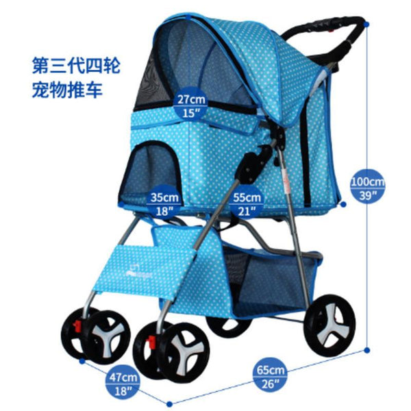 Foldable Pet Stroller Dog Detachable Cart with 4 Wheels