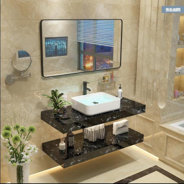 Modern Light Luxury Bathroom Cabinet Combination Double Deck Marble Wash Basin Wall Mounted Small