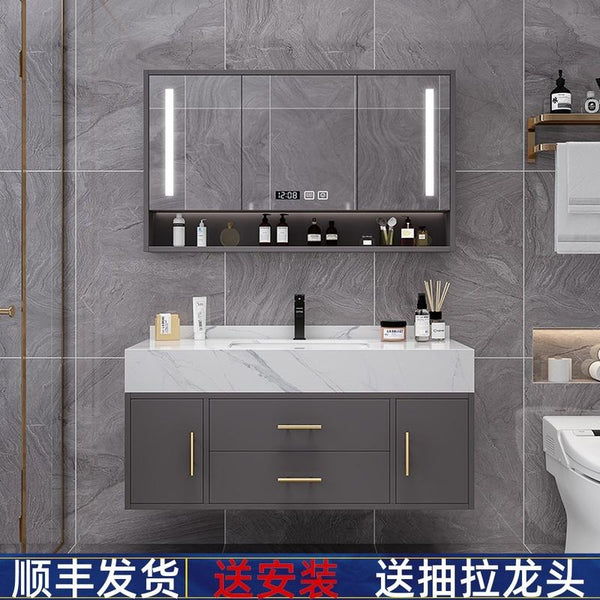 Runzeu Rock Slab Marble Bathroom Cabinet Combination Modern Simple Toilet Washstand Washbasin Light