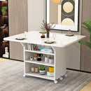 Foldable Dining Table Movable Dining Table Set Pulley Rectangular Multifunctional 4-person 6-person