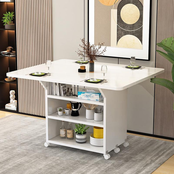 Foldable Dining Table Movable Dining Table Set Pulley Rectangular Multifunctional 4-person 6-person