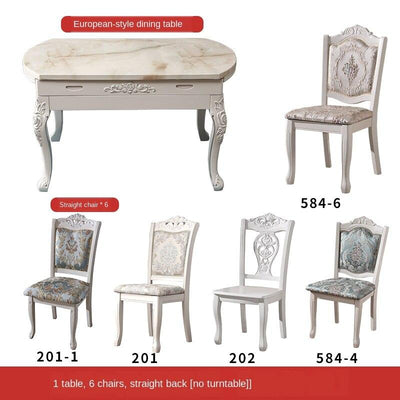 European-style Marble Dining Tables and Chairs Set Small Huxing Solid Wood Retractable Folding Round