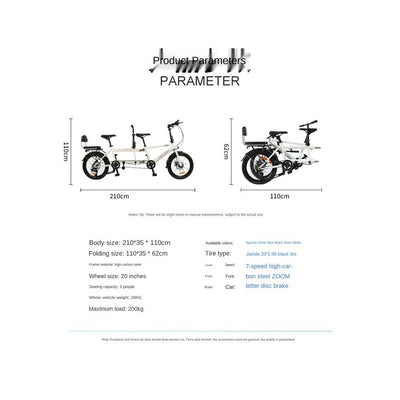 Father and Son Double Bike Folding Couple Tour Two People Riding Parent-child Three-person Bicycle