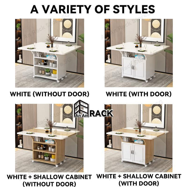 Foldable Dining Table Movable Dining Table Set Pulley Rectangular Multifunctional 4-person 6-person