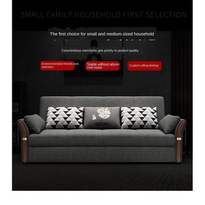 Solid Wood Multi-functional Sofa Bed Living Room Dual-use Foldable Nordic Fabric Internet Popular