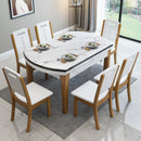 Marble and Chair Combination Modern Simple Telescopic Folding Variable Round Dining Table Solid Wood