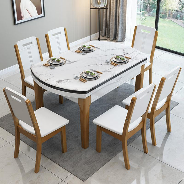 Marble and Chair Combination Modern Simple Telescopic Folding Variable Round Dining Table Solid Wood