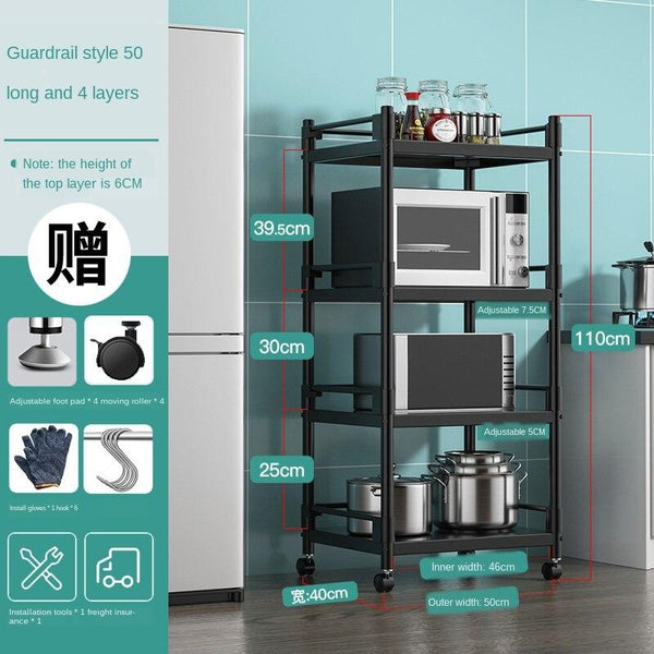 Stainless Steel Floor Type Multi-layer Microwave Oven Kitchen Utensils Pot Rack Storage Movable