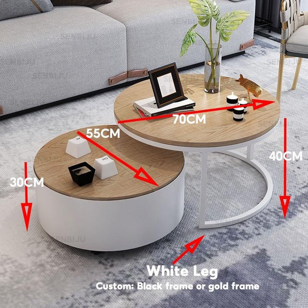 SENBIJU Small Coffee Table Nordic Side Table Round coffee table With Roller