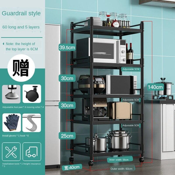 Stainless Steel Floor Type Multi-layer Microwave Oven Kitchen Utensils Pot Rack Storage Movable