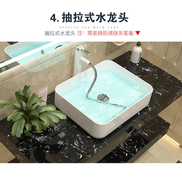 Modern Light Luxury Bathroom Cabinet Combination Double Deck Marble Wash Basin Wall Mounted Small