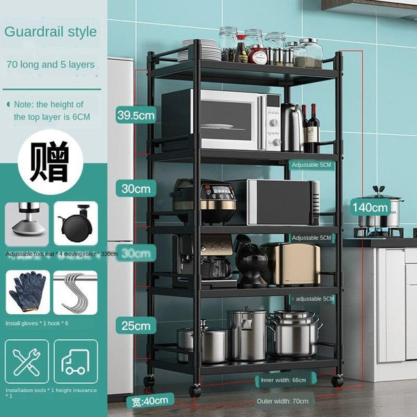 Stainless Steel Floor Type Multi-layer Microwave Oven Kitchen Utensils Pot Rack Storage Movable