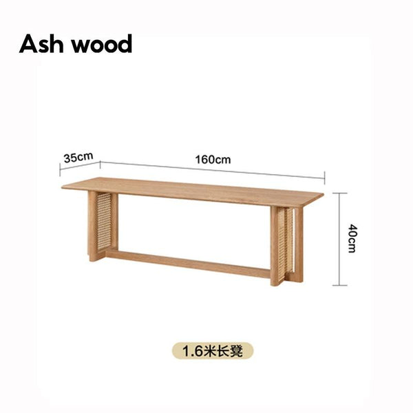 PINA 【Natural Rattan】Japanese Solid Wood Dining Table Bench Household Small Family Rattan Weaving