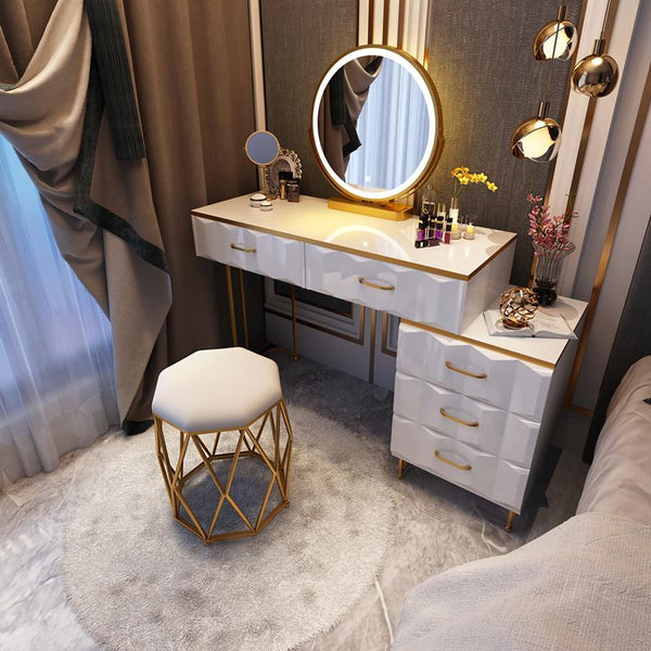 Nordic Dressing Table Luxury Storage Computer Desk with Led Light Mirror Bedroom Dressing Table