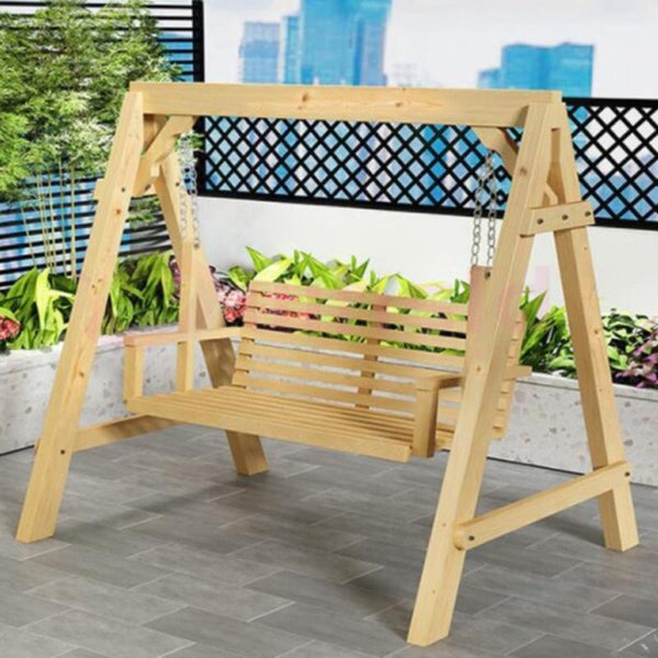 PINA Outdoor swing chair garden chair Solid wood hanging blue three-person swing chair outdoor