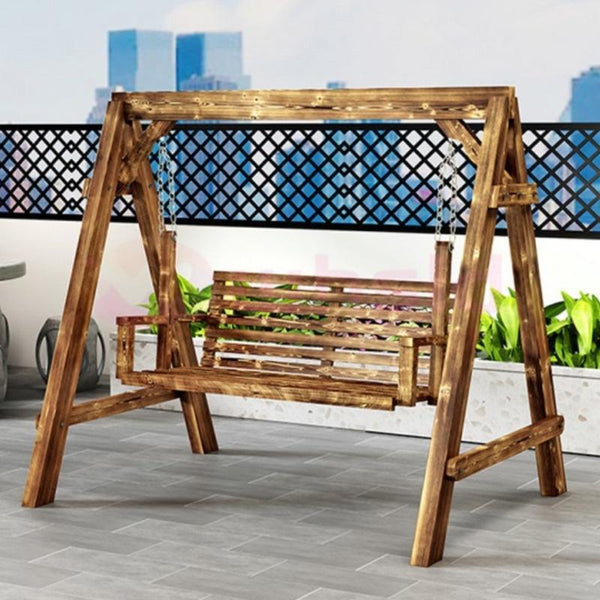 PINA Outdoor swing chair garden chair Solid wood hanging blue three-person swing chair outdoor