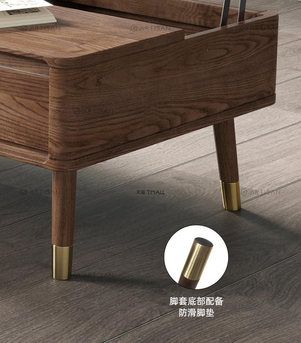 (MUWU) Multifunctional Folding Coffee Table Noble Quality Solid Wood Furniture Walnut Color Lifting