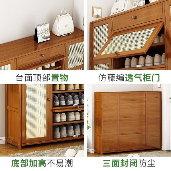 Rattan solid wood Shoe cabinet breathable large capacity deodorant rattan weaving porch cabinet
