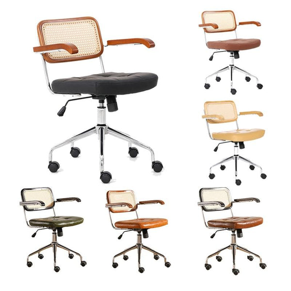 GC Rattan Chair Office Chair Solid Wood Japanese Computer Chair Household Swivel Chair Study Lifting