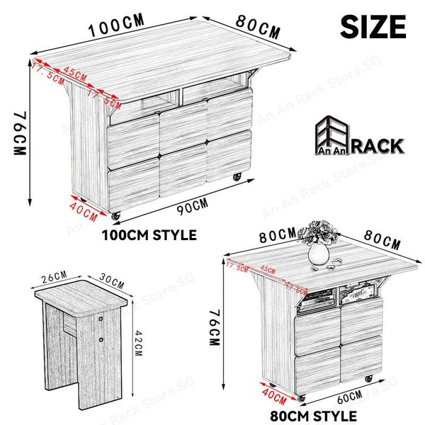 Foldable Dining Table Movable Dining Table Set Pulley Rectangular Multifunctional 4-person 6-person