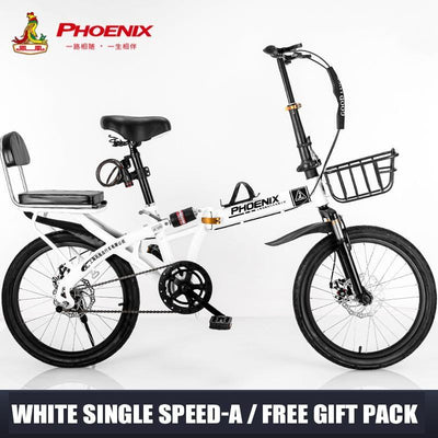 Phoenix Foldable Bicycle 7 Speed Variable Speed Foldable Bike High Carbon Steel Double Disc Brake