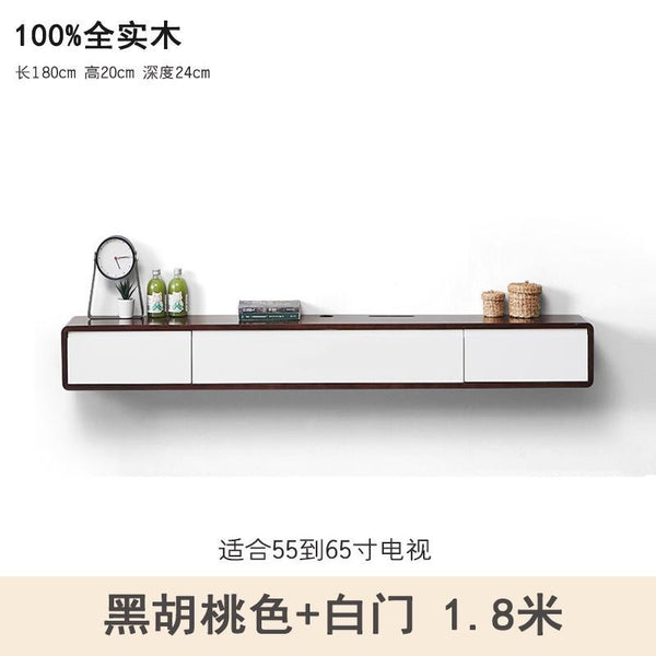 Solid Wood Wall-mounted TV Cabinet Home Living Room Bedroom Ultra-narrow White Minimalist