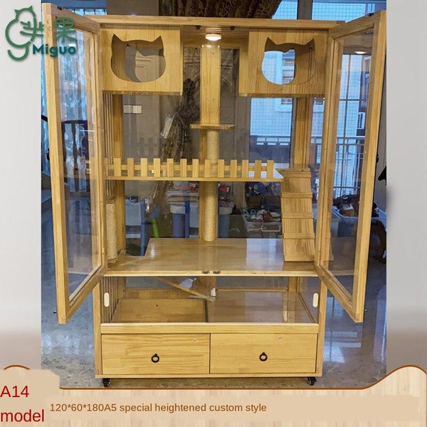 Pazazz Real Wooden Cage Villa Apartment Home Oversized Multi-storey Indoor Cat House with Toilet