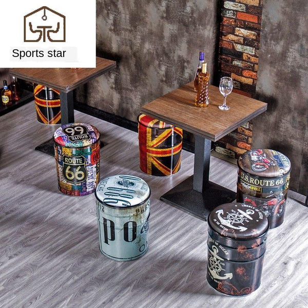 Dining Vintage Industrial Wind Chair Iron Bucket European Bar Change Shoe To Collect Storage Stool