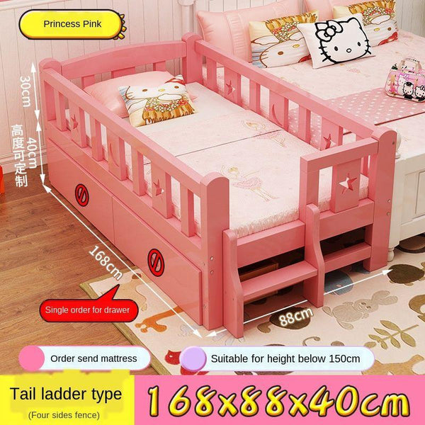 ✨ Ready Stock ✨Solid Wood Children's With Guardrail Princess Powder Color Lacquer Tatami Kids