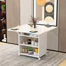 Foldable Dining Table Movable Dining Table Set Pulley Rectangular Multifunctional 4-person 6-person