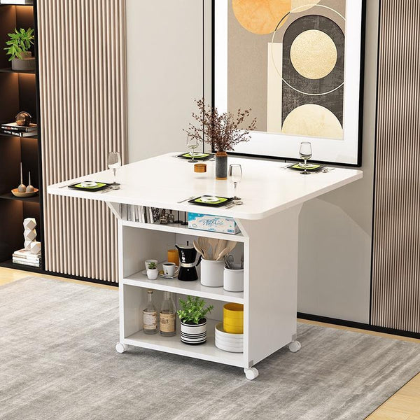 Foldable Dining Table Movable Dining Table Set Pulley Rectangular Multifunctional 4-person 6-person