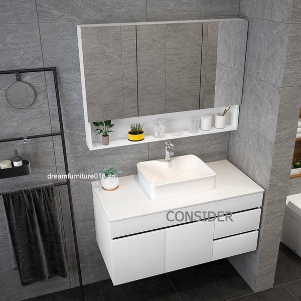 Nordic Bathroom Mirror Cabinet With Storage Solid Wood Mirror Waterproof Storage Cabinet Wash Basin