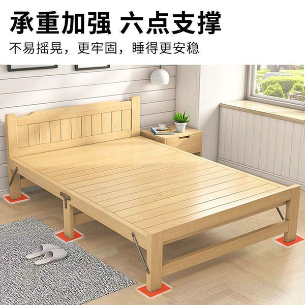 Free Mattress Solid Wooden Foldable Bed Single Bed Frame 1.2m Household Simple Double Solid Wood