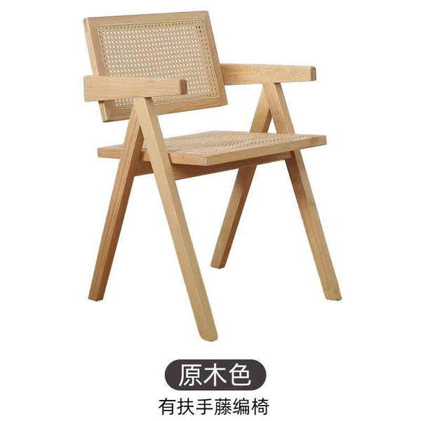 GC Rattan Chair Nordic Dining Chair Solid Wood Household Home Stay Ins Armchair Backrest Portable