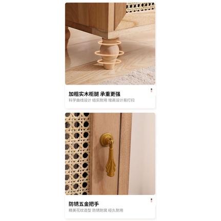 GC Rattan Bedside Table Storage Cabinet Solid Wood Bedroom Kitchen Cabinet Modern Simple