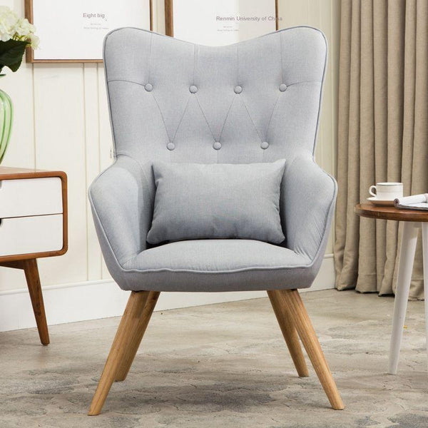 Nordic American Armchair Modern Simple Leisure Balcony Bedroom Hotel Fabric Solid Wood Chair Small