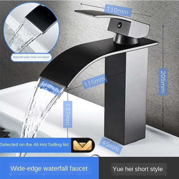 Full copper stage face wash basin hot and cold cabinet bathroom Nordic black waterfall tap