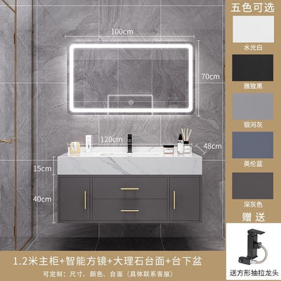Runzeu Rock Slab Marble Bathroom Cabinet Combination Modern Simple Toilet Washstand Washbasin Light