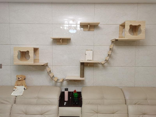 Wood Solid Magic Hanging Hand Climbing Rack Wall Type Nest Platform Soft Ladder Sisal Scratch Column