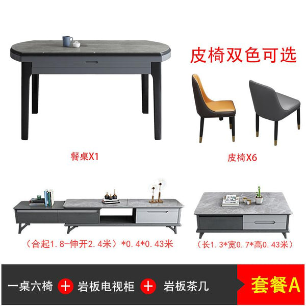 Rock plate dining table light luxury household folding solid wood dining table and chair combination